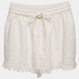 Zimmermann White White Palm Tree Terry Cotton Fringed Shorts