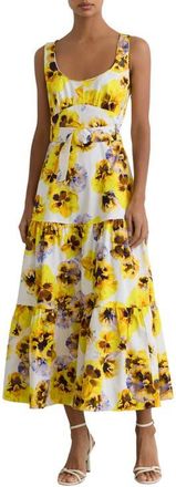 Reiss Erin Floral Belted Midi Sundress in Yellow at Nordstrom, Size 12 Us