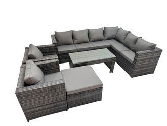 Fimous Garden Furniture Set with 2 Chairs Big Stool Dark Grey Mixed