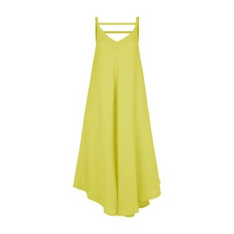 Bomboogie Midi Dresses, female, Yellow, Size: M Linen Strap Dress