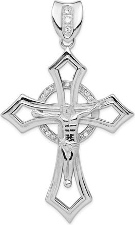 Diamond2Deal Sterling Silver Rhodium-plated Cubic Zirconia Crucifix Pendant