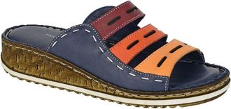 Generic Mod Comfys Womens Leather Slip On Mule Sandals With Padded Leather Insole And Low Wedge Heel Navy 7 UK