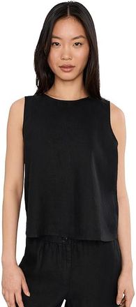 Eileen Fisher Organic Linen Round Neck Shell Womens Clothing Black : MD