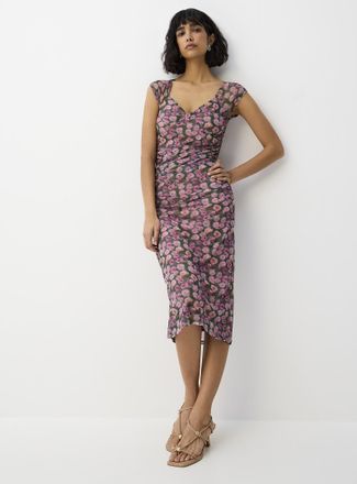 Icone Womens Ruched micromesh midi dress