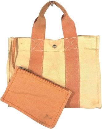 Herm&egrave;s Orange Cotton Handbag Pouch Tote Bag (Pre-Owned)