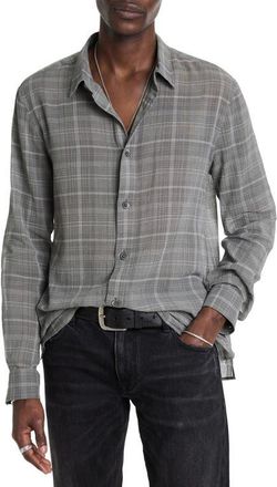 John Varvatos Plaid Button-Up Overshirt in Shadow Grey at Nordstrom, Size Small