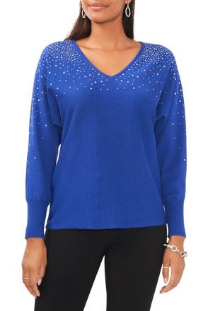 Chaus Bling V-Neck Sweater in Mazarine Blue at Nordstrom, Size X-Small