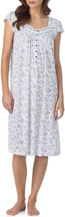 Eileen West Floral Print Cap Sleeve Waltz Nightgown in White/Navy at Nordstrom, Size Xx-Small
