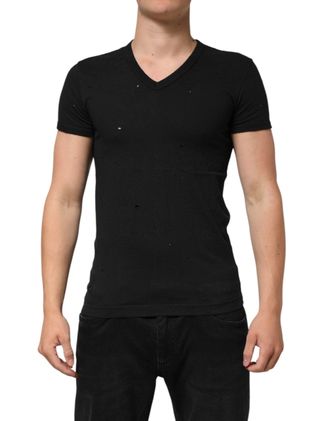 Dolce & Gabbana Punched-Hole Cotton T-Shirt - Black
