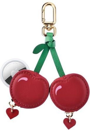 Posh Tech Leather AirTag Bag Charm in Cherry Red at Nordstrom, Size Small