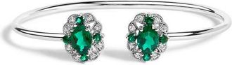 House of Brilliance Sterling Silver White Topaz and Green Emerald Floral Bangle Bracelet at Nordstrom