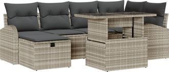 vidaXL Garden Sofa Set with Cushion 7 pcs Light grey Poly rattan vidaXL