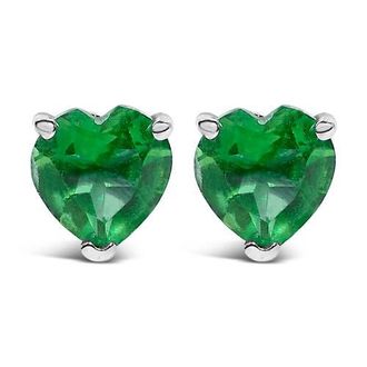 House of Brilliance 14K Gold 5MM Heart Cut Gemstone Solitaire Stud Earrings in Green Emerald | White at Nordstrom