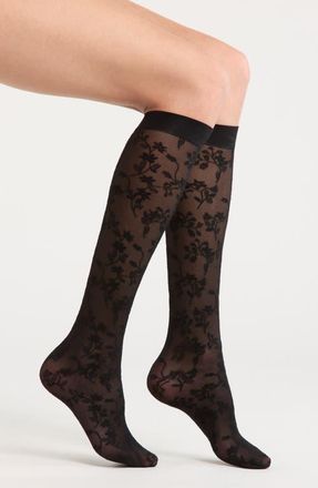Nordstrom Floral Lace Knee High Socks in Black at Nordstrom, Size 9