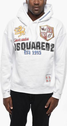 Dsquared2 Felpa Hoodie in Cotone Felpato con Stampe Dsquared2