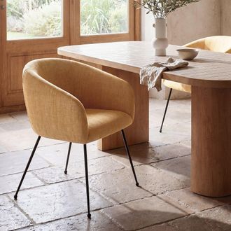 Maisons du monde Sill&oacute;n de comedor de tejido de poli&eacute;ster ocre tramado con patas de acero negro