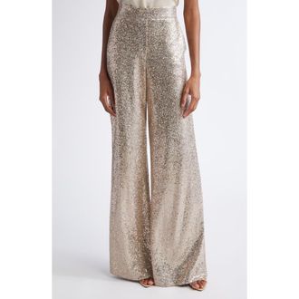 St. John Luxe Sequin Wide Leg Pants in Latte Light Grey Melange at Nordstrom, Size 16