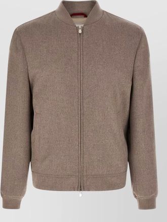 Brunello Cucinelli cashmere bomber jacket collarless ribbed trim