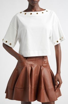 Zimmermann Grommet Boat Neck Cotton T-Shirt in Ivory at Nordstrom, Size 0P