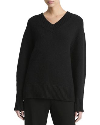 Vince Dropped-Shoulder V-Neck Wool & Cashmere-Blend Top