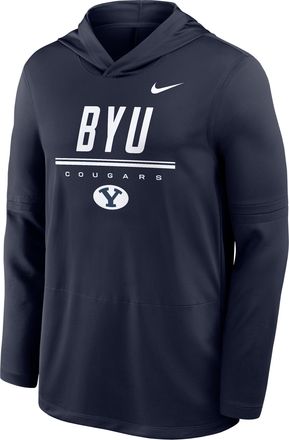 Nike BYU Sideline Nike Mens Dri-FIT College Long-Sleeve Hooded Top in Blue | IV7769-421
