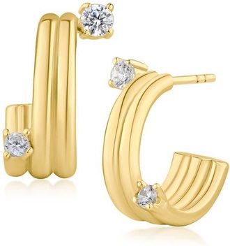 Kenneth Jay Lane Triple Row Cubic Zirconia Hoop Earrings in Gold Plated at Nordstrom