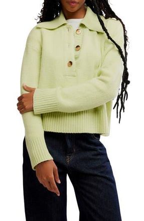 Free People Trading Up Cotton Blend Polo Sweater in Matcha Melange at Nordstrom Rack, Size X-Large