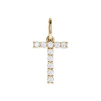 Diamond2Deal 14k Gold 1/6ct Lab-Grown Diamond Initial T Pendant