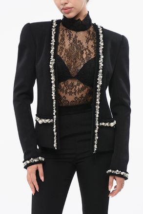 Balmain Blazer Collarless con Perle Decorative Balmain
