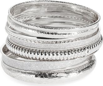 Nordstrom Rack Set of 8 Bangle Bracelets in Clear- Silver at Nordstrom Rack
