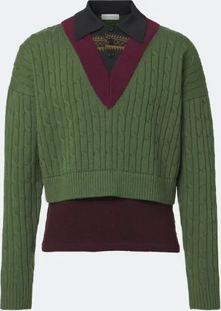 Dries Van Noten Layered wool and cotton polo sweater