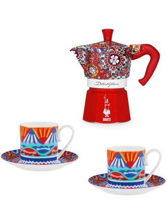 Dolce & Gabbana x Bialetti Moka Express coffee maker and espresso cups (set of two) - unisex - Porcelain/Aluminium/Nylon - OS - Red