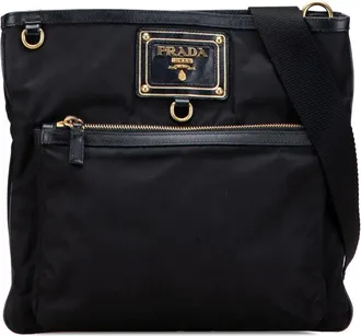 Prada Borsa a tracolla in tessuto con finiture in pelle Saffiano 2013-2025 - Nero