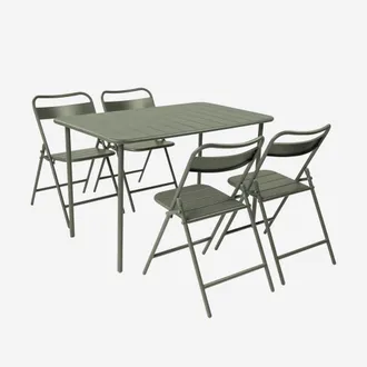 Sweeek Set Tavolo Da Giardino Bistrot Pieghevole In Acciaio Con 4 Sedie, 120cm