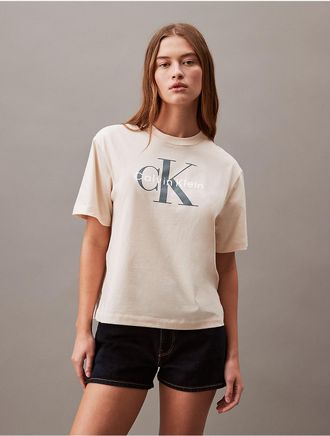 Calvin Klein Jeans Calvin Klein Womens Monogram Logo Graphic Boxy Crewneck T-Shirt - White - XL