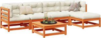 vidaXL Set De Sof&aacute;s Jard&iacute;n 6 Pzas Con Cojines Madera Pino Marr&oacute;n Cera Vidaxl