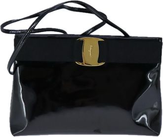 Ferragamo Vara Black Patent Leather Shoulder Bag (Pre-Owned)