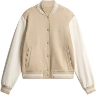 Woolrich Jassen, Dames, Beige, S, Katoen, Bomberjack met drukknoopsluiting en tweekleurig design