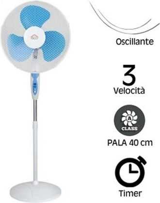 Trade Shop Trade Shop - 40cm Tonda Base Ventilador Plano Oscilante 3 Velocidades Temporizador 65w
