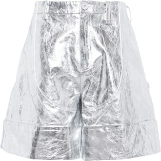 Simone Rocha crinkled A-line leather shorts - men - Lamb Skin/Acetate/Cupro - M - Silver