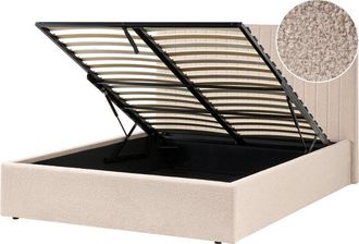 Beliani Cama Con Almacenaje De Boucl&eacute; 140 X 200 Cm Cabecero Capiton&eacute; Beige Vion