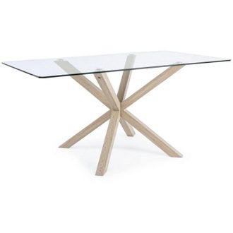 BIZZOTTO Tavolo May rettangolare con gambe in legno, piano in vetro temperato spessore 10mm -Bianco