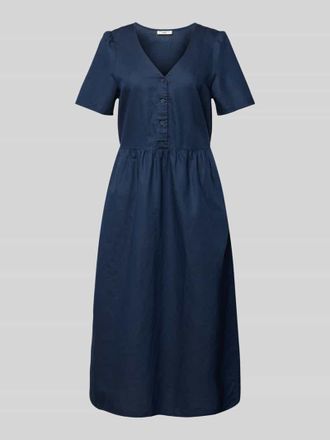 Marc O'Polo Denim Marc OPolo Denim Tailliertes Midikleid aus Leinen-Baumwoll-Mix in Marine, Gr&ouml;&szlig;e XS