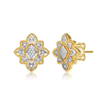 Rachel Glauber Two-Tone with Clear Cubic Zirconia Modern Design Stud Earrings