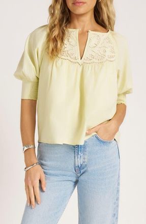 Matty M Luma Puff Sleeve Woven Shirt in Lemondrop at Nordstrom, Size X-Large