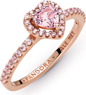 Pandora Sparkling Elevated Rose Gold Plated Heart Ring, Size 48