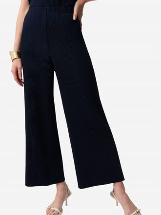 Joseph Ribkoff Pleated Scuba Crepe Wide Leg Pull-On Pants In Midnight Blue