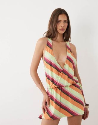 Motel Pippey - Vestito corto a righe multicolore con dorso a vogatore