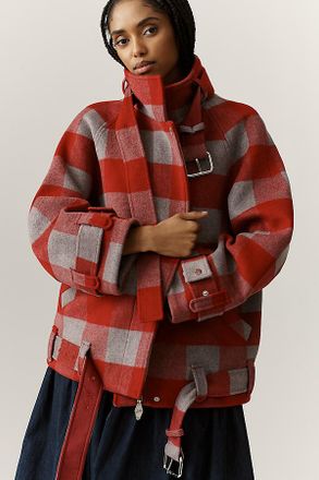 Damson Madder Wool Mock-Neck Bomber Coat Jacket