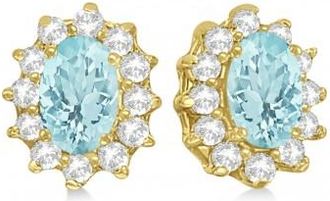 Allurez Oval Aquamarine & Diamond Accented Earrings 14k Yellow Gold (2.05ct)